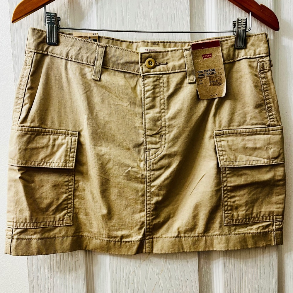 Levis 94 Cargo Mini Skirt Womens 27 Safari Tan Twill A75200002 Flap Pockets 90s